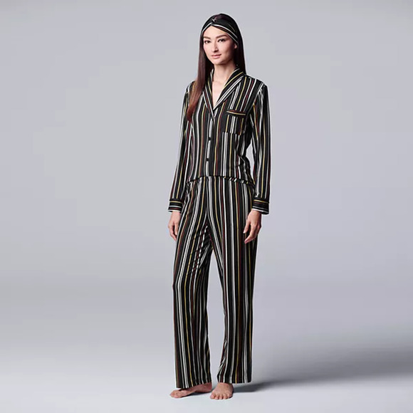 Simply Vera VERA WANG 3PC Pajama Loungewear Set Headband Brown Animal Leopard - Picture 3 of 5